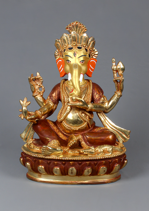 Copper Gold Plated  Ganesha Statue 9.5" H
