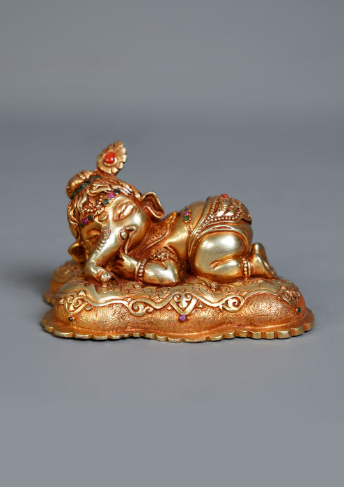 Handmade Copper  Gilded  Ganesh Idol for Home Décor & Spiritual Blessings