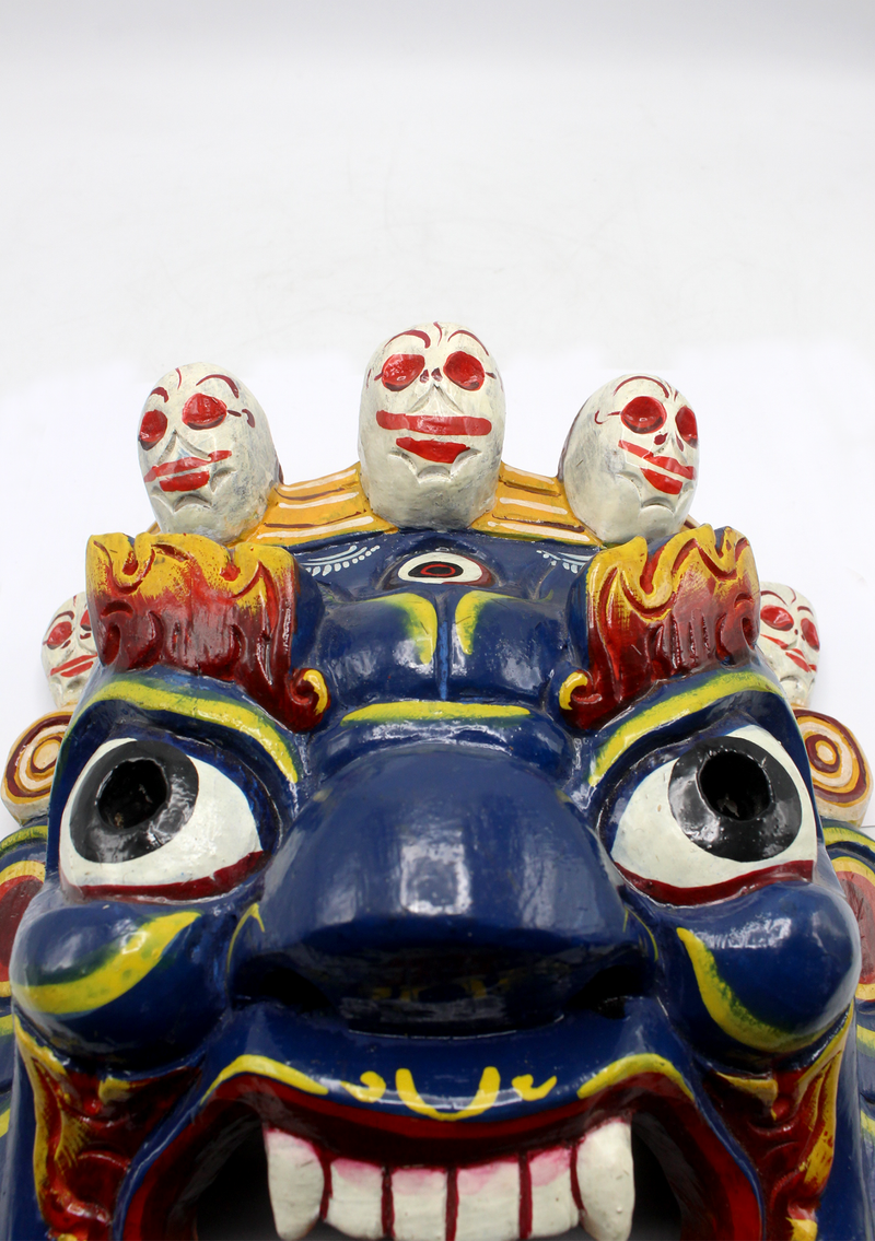 Handcarved and Painted Wooden Bhairab Wall Hanging Mask - Blue