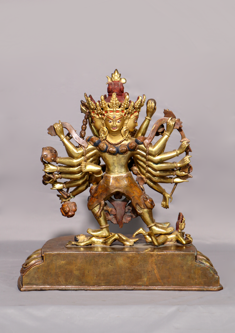 Old Style Gold Gilded Chakrasambhava Statue 14.5"H