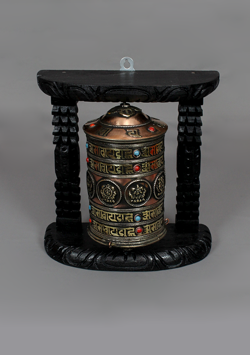 Wall Hanging Single Prayer Wheel with Stone Inlays