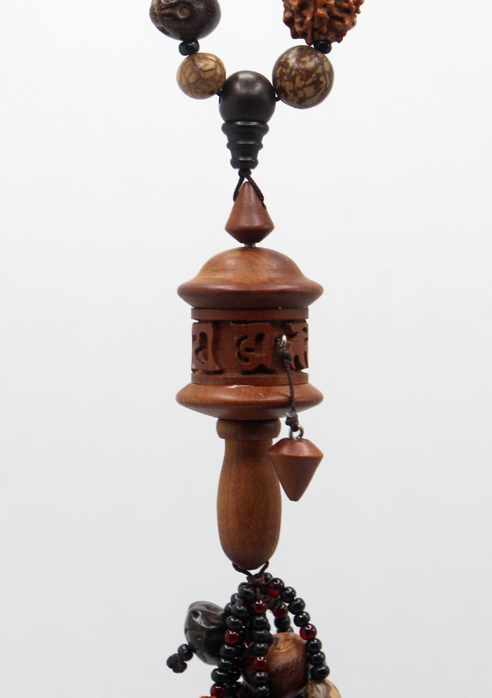 Tibetan Prayer Wheel Carved Wooden Car Hanging Amulet