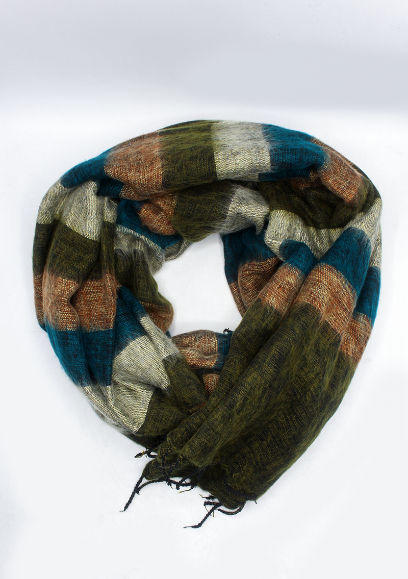Green and Blue Mix Multi Colored Hand-loomed Soft Yak Wool Blanket