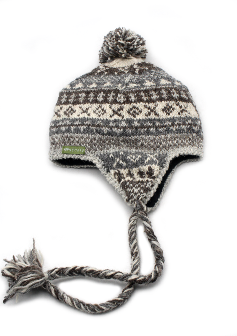 Natural Light Color Hand Knitted  Winter Sherpa Cap