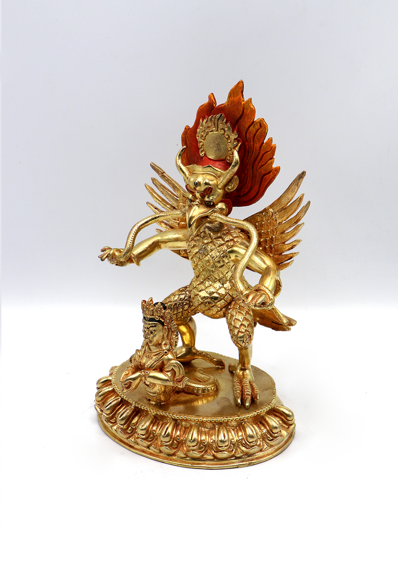 Vainateya 24 K Gold Copper Garuda Statue 8"