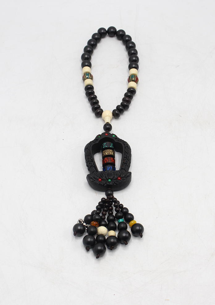Tibetan Kalachakra Carved Wooden Car Hanging Amulet