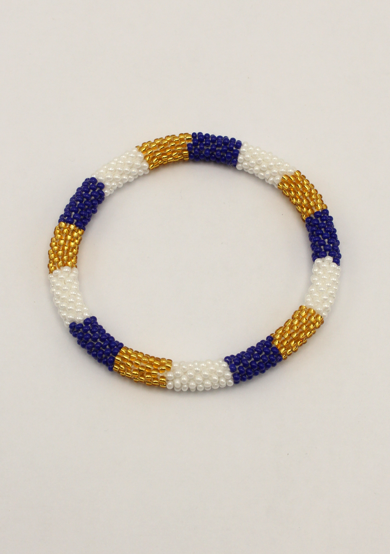 NEW 3 line Gold Blue White Beads Bracelet