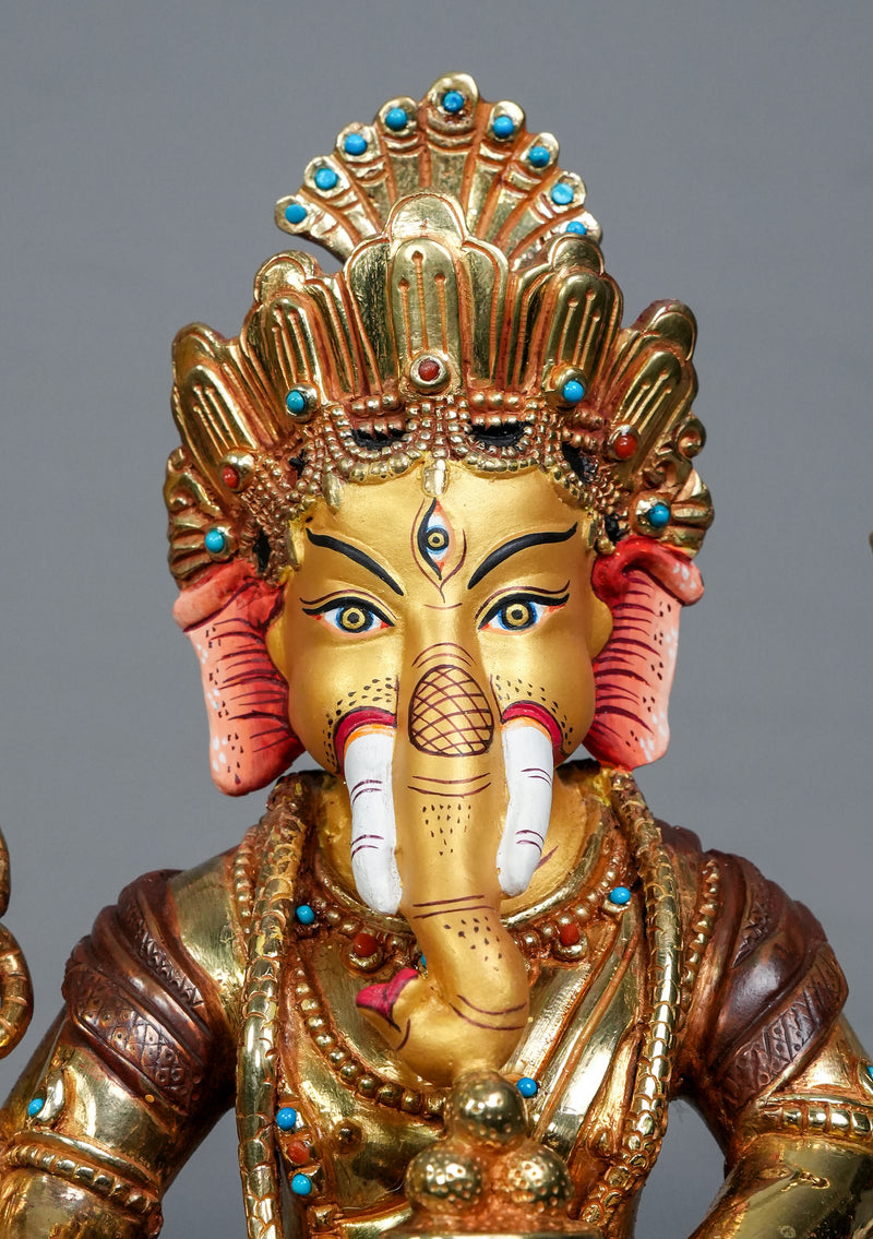 Handcrafted Copper Gilt Ganesha Sculpture 9" High