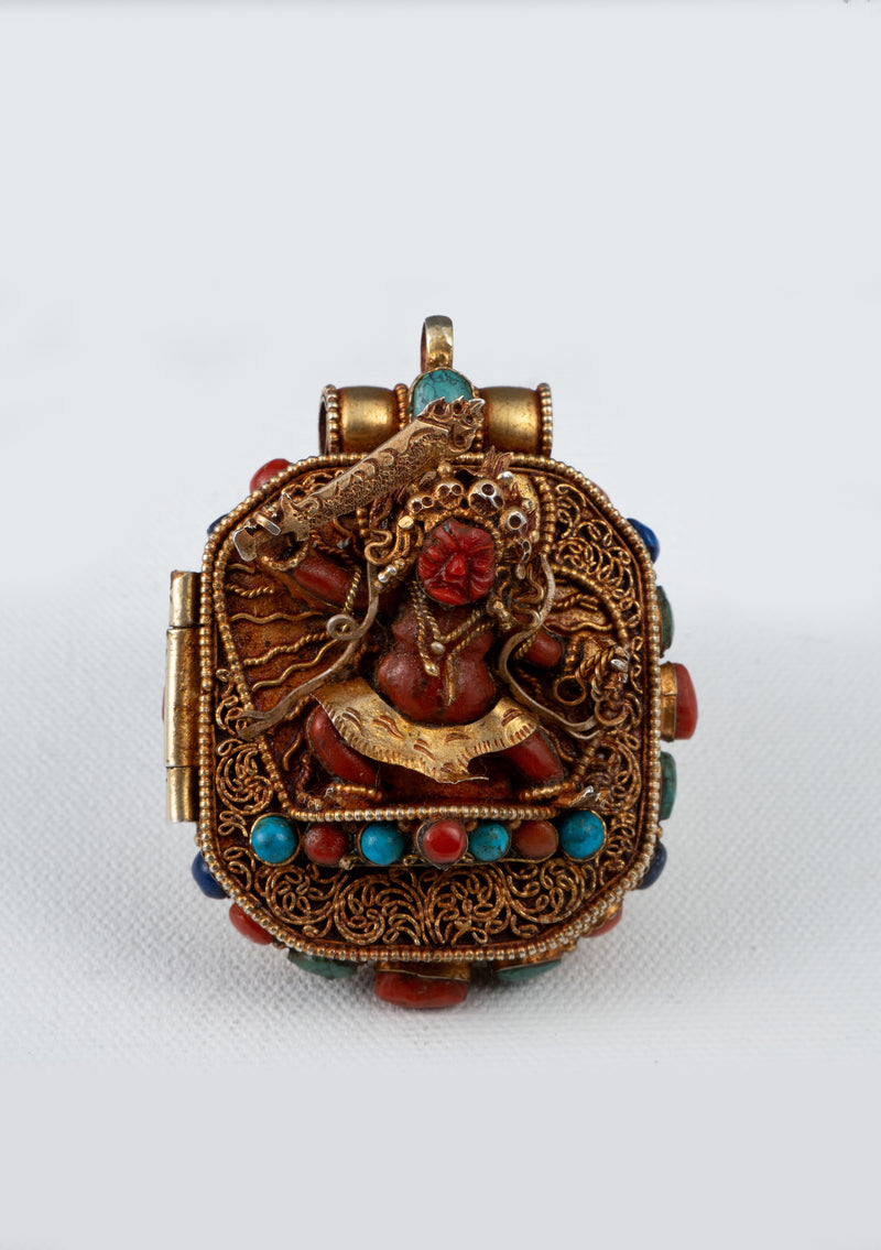 925 Silver Tibetan Ghau with Gold Plating - Mahakala & Vajrapani