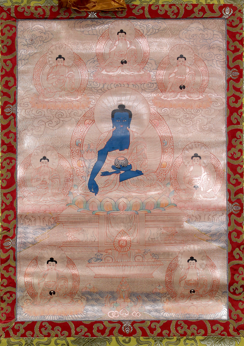 Medicine Buddha Brocade Thangka Painting
