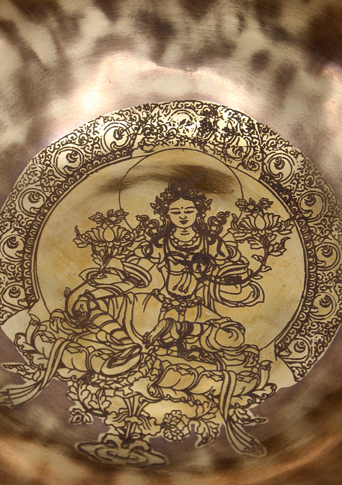 Full Moon Engraved  Green Tara Singing Bowl Note D