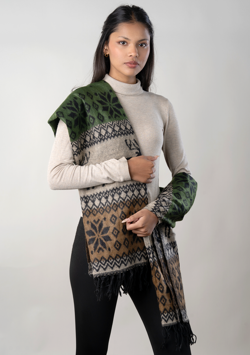 Hand loomed Woolen Deer Shawl- Red Rose