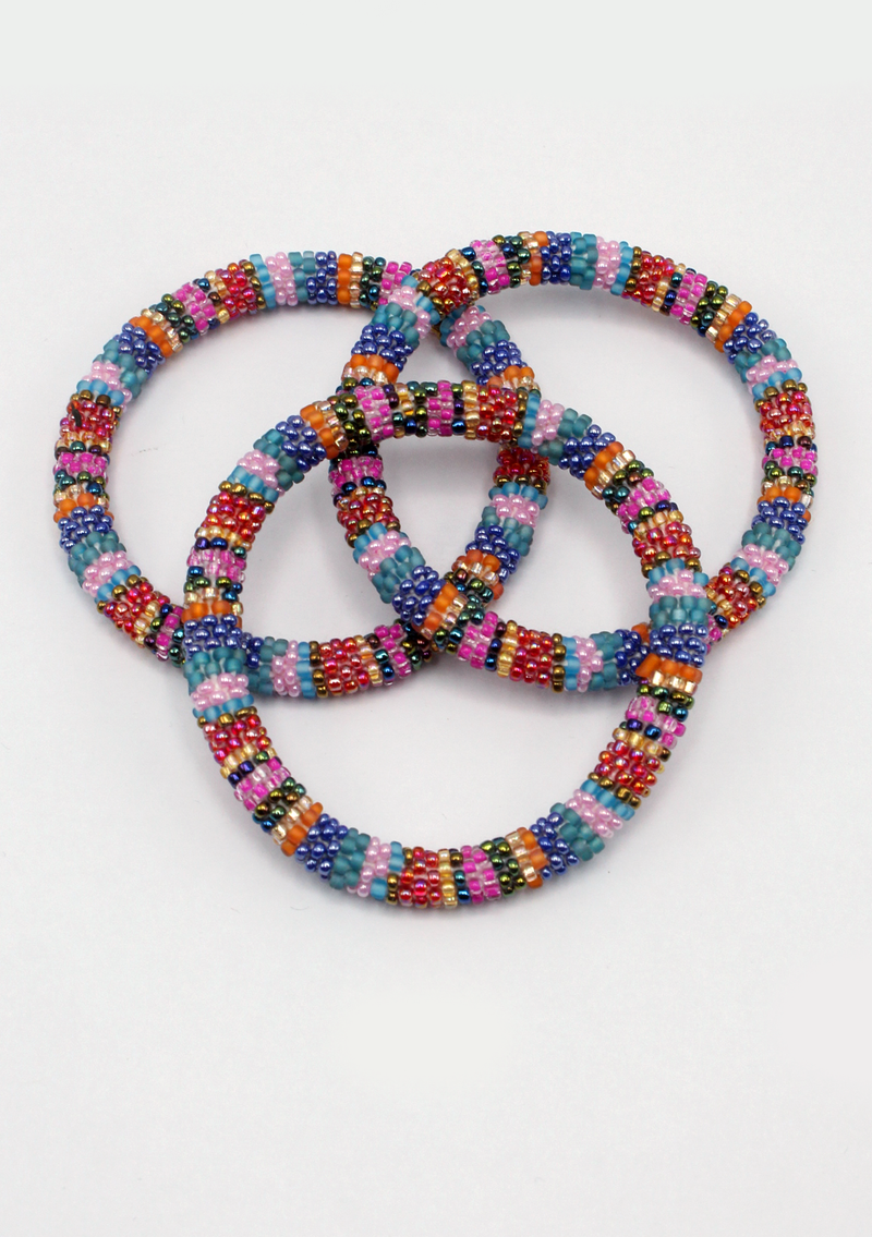 Blue Rainbow Roll on Beads Bracelet