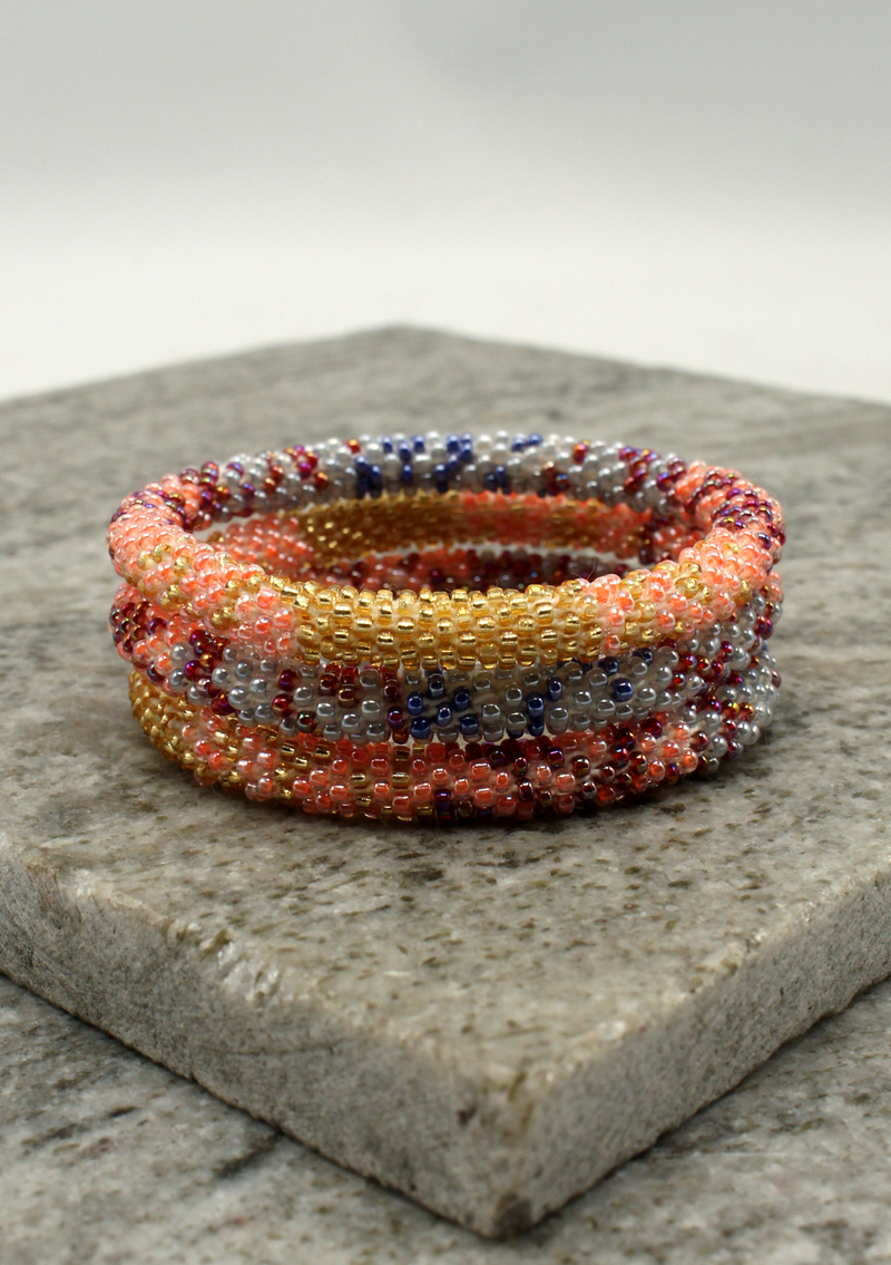 Pink Yellow Roll on Beads Bracelet