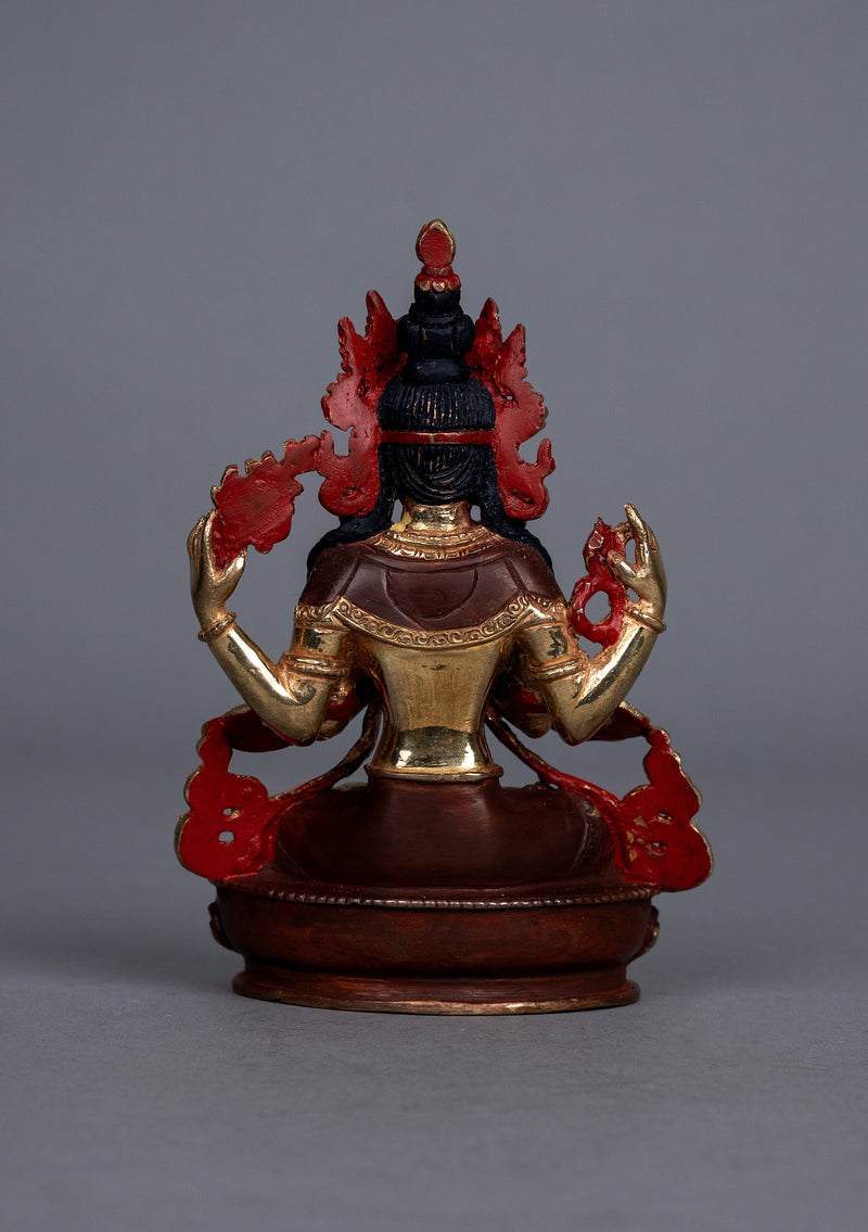 Partly Gold Plated Chenrezig Statue 5.5" H