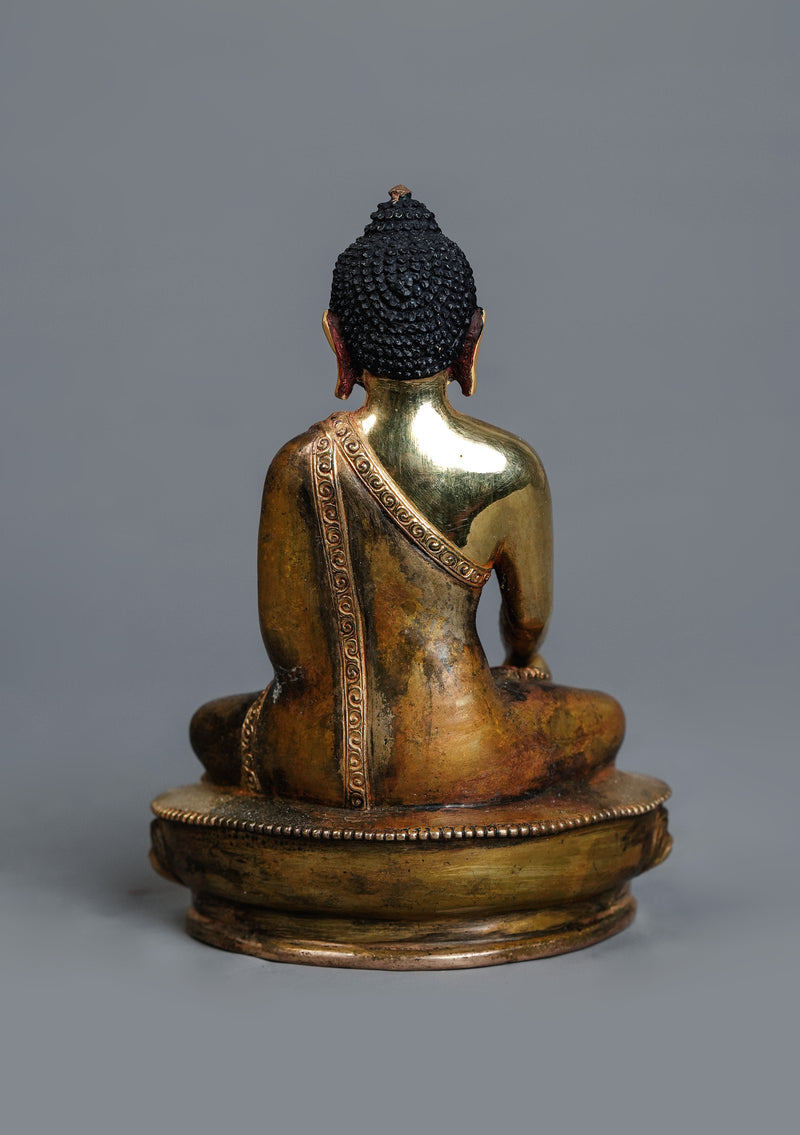 Partly Gold-Plated Shakyamuni Buddha Statue 5.5" H | Handmade in Nepal