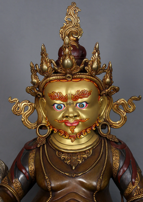 Large 2 ft Partly Gold-Plated Dzambala Statue – Handcrafted Tibetan Buddhist Wealth Deity Sculpture