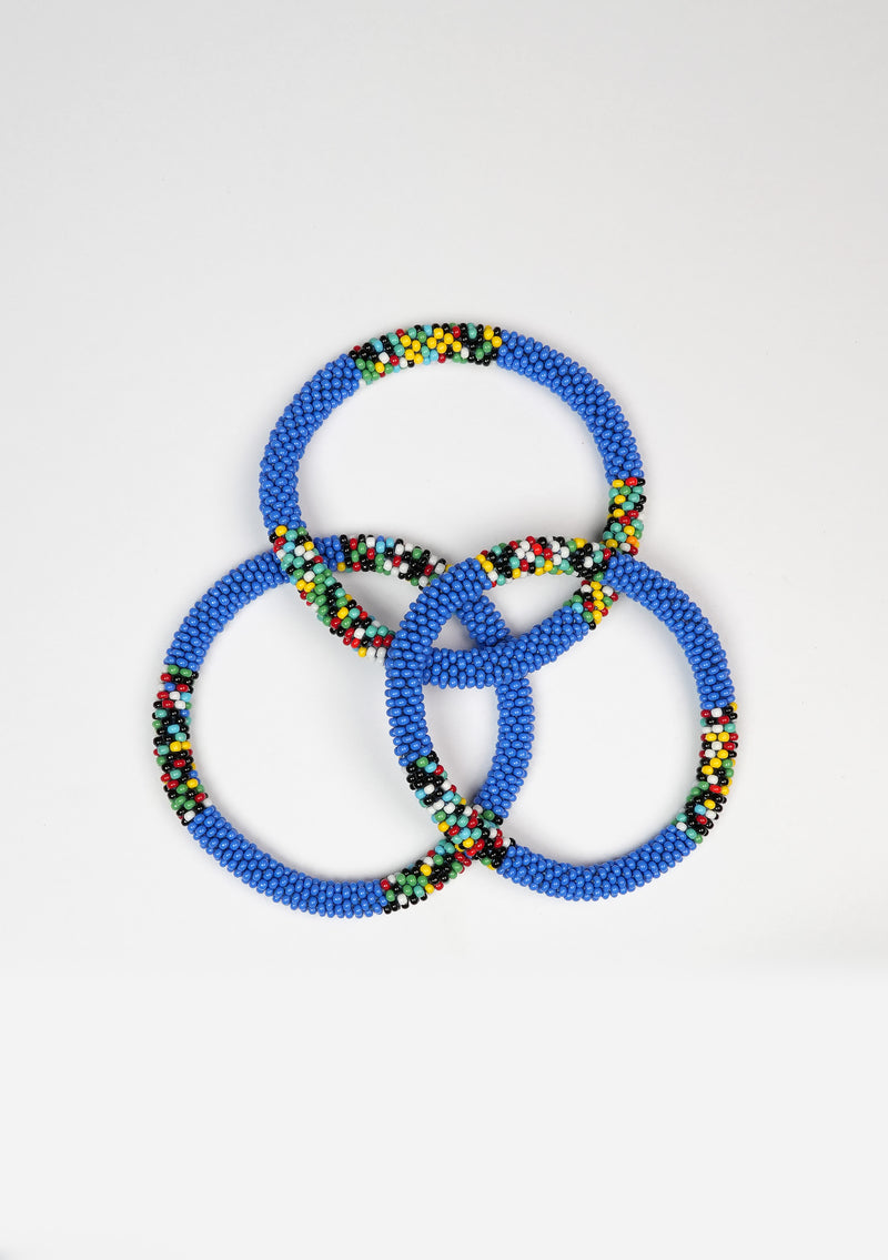 Blue with Joy Nepalese Roll Bead Bracelet Handmade  Jewelry
