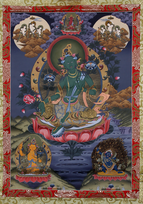 Green Tara Brocade Thangka Painting