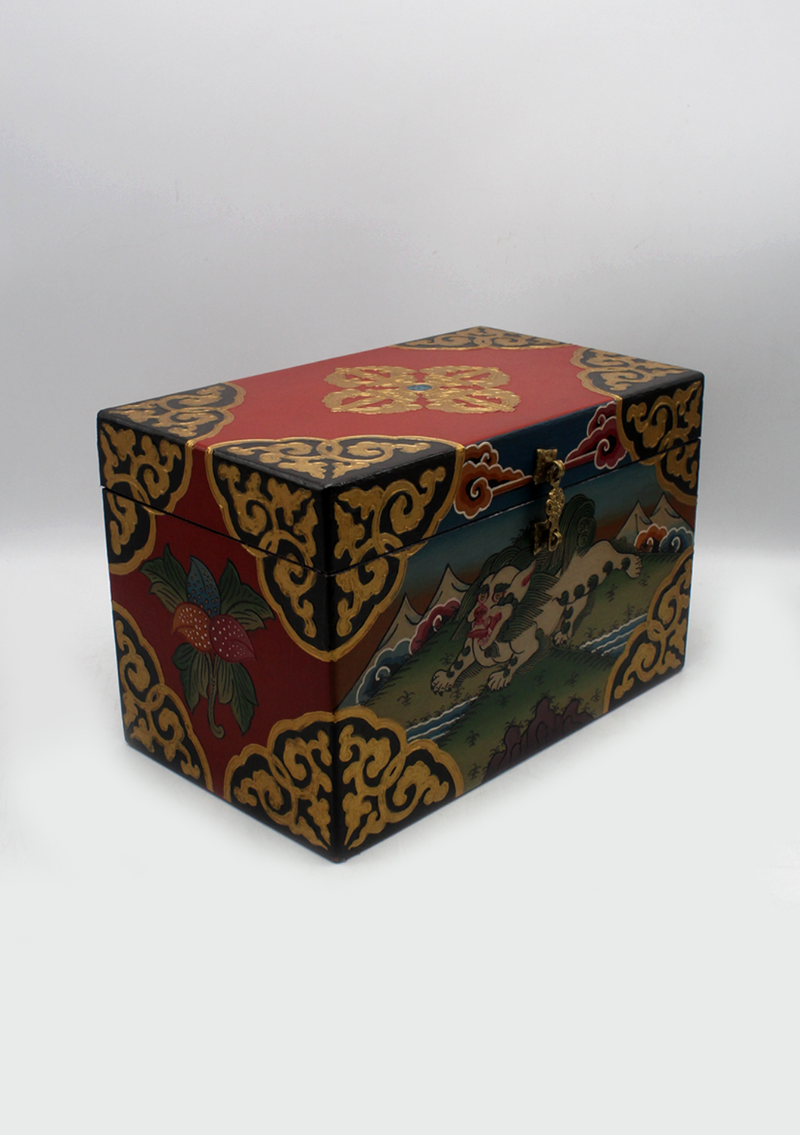 Double Dorjee Handpainted Tibetan Wooden Box - Medium