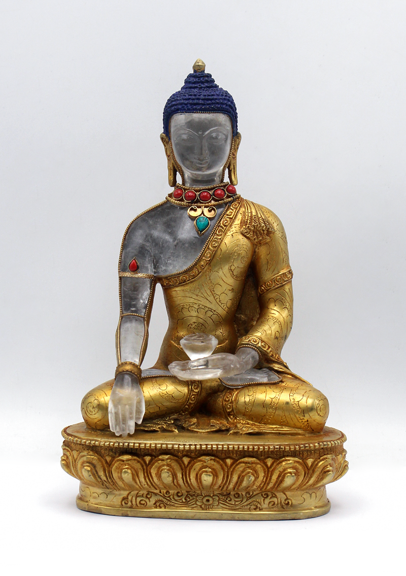 Gold Plated Crystal Shakyamuni Buddha Statue 9"H