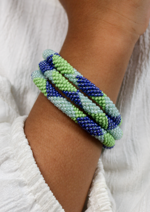 Parrot Green Nepalese Roll on Beads Bracelet for Kids