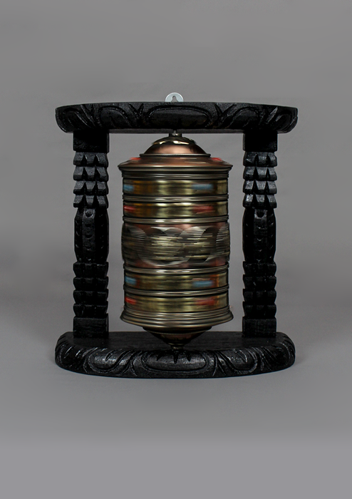 Wall Hanging Single Prayer Wheel with Stone Inlays