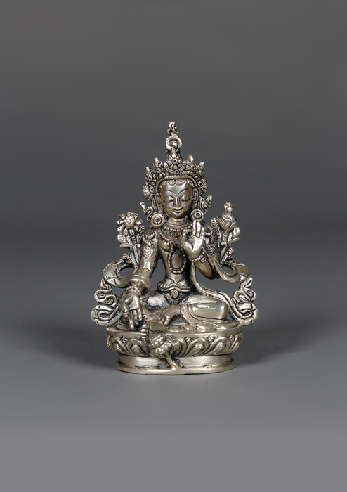 Sterling Silver 925 Green Tara Statue 9 cm H