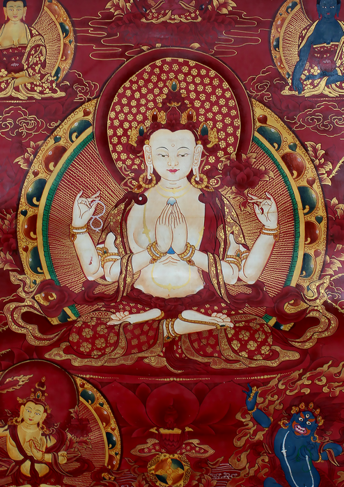 Chenrezig God of Compassion Brocade Thangka Painting