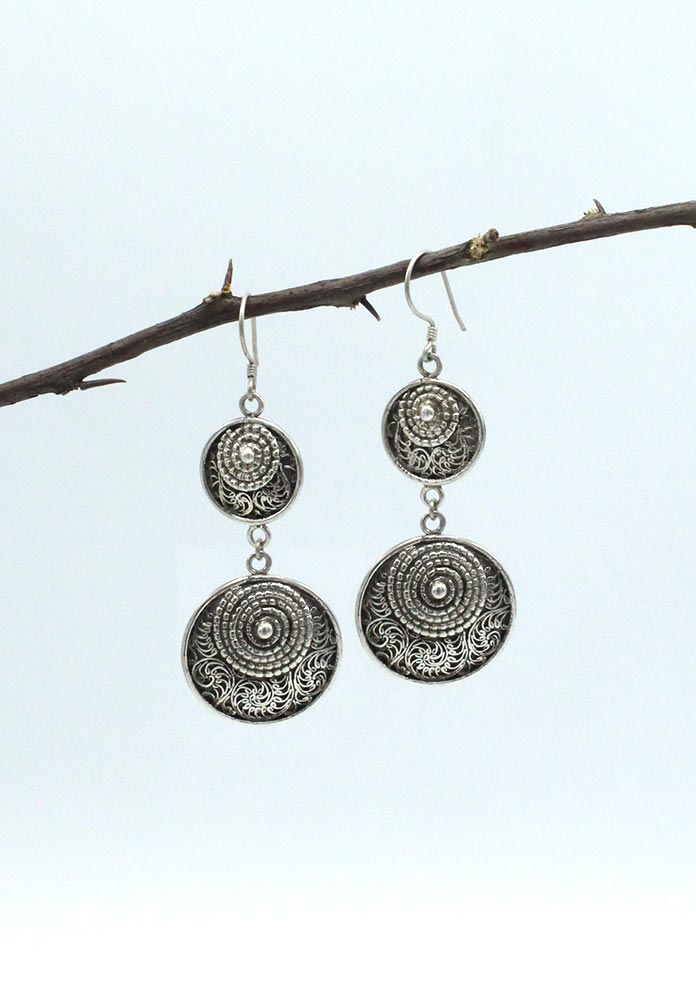 Sterling Silver Two Step Filigree Dangle Earrings