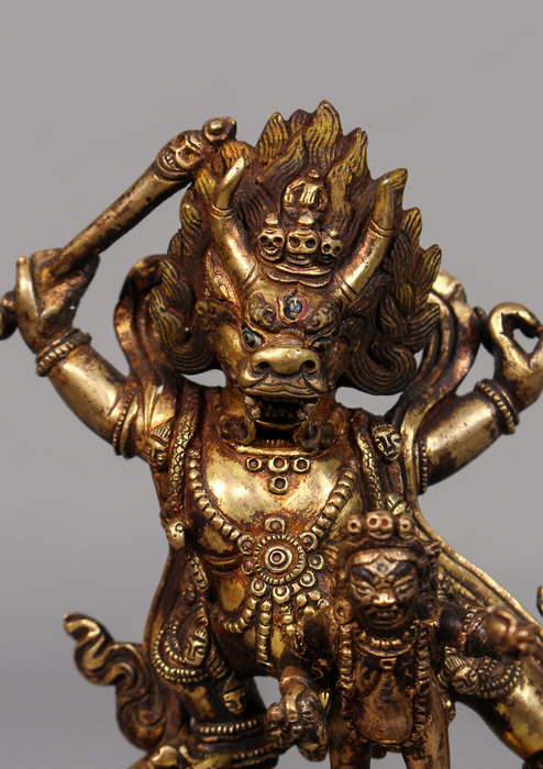 Fully Gold Plated Antique Yamantaka with sword Statue