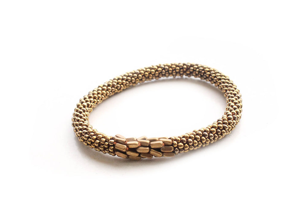Stylish Golden Metal Crocheted Beads Roll On Bracelet