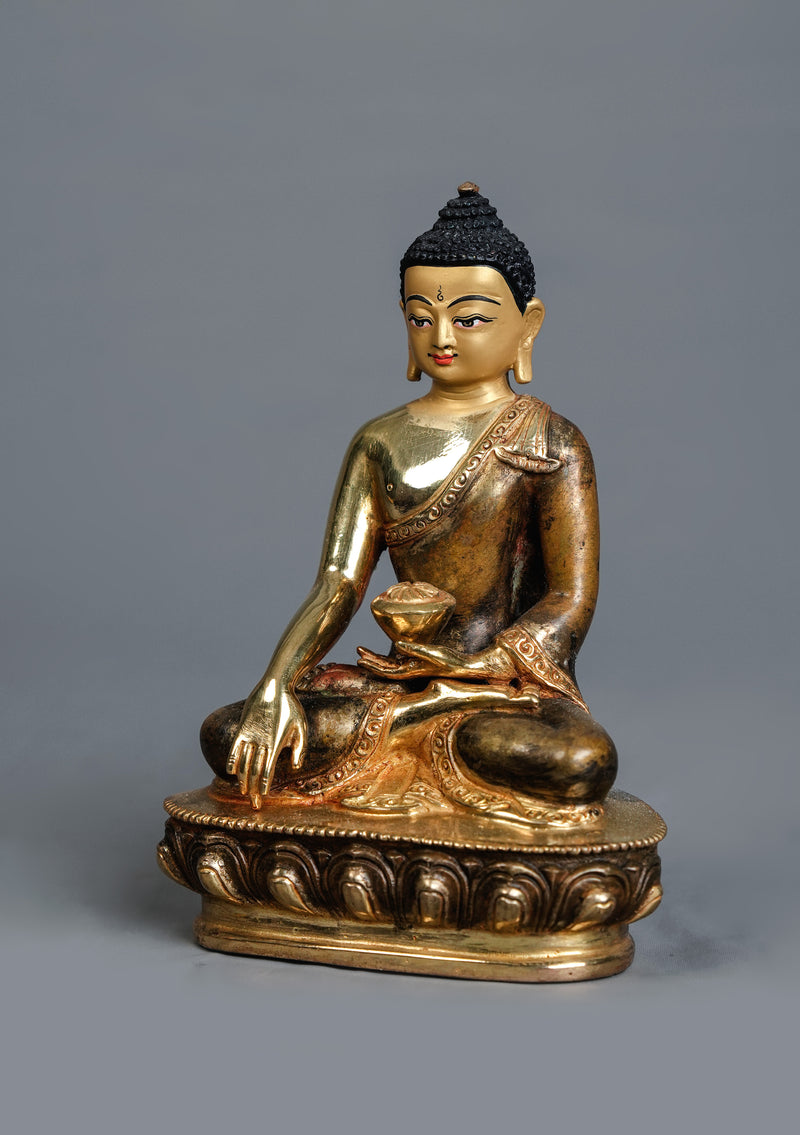 Partly Gold-Plated Shakyamuni Buddha Statue 5.5" H | Handmade in Nepal