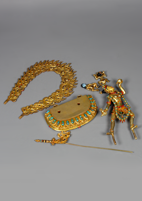 24K Gold-Gilded Vajrayogini Statue with Turquoise & Coral Inlay – 10.5"