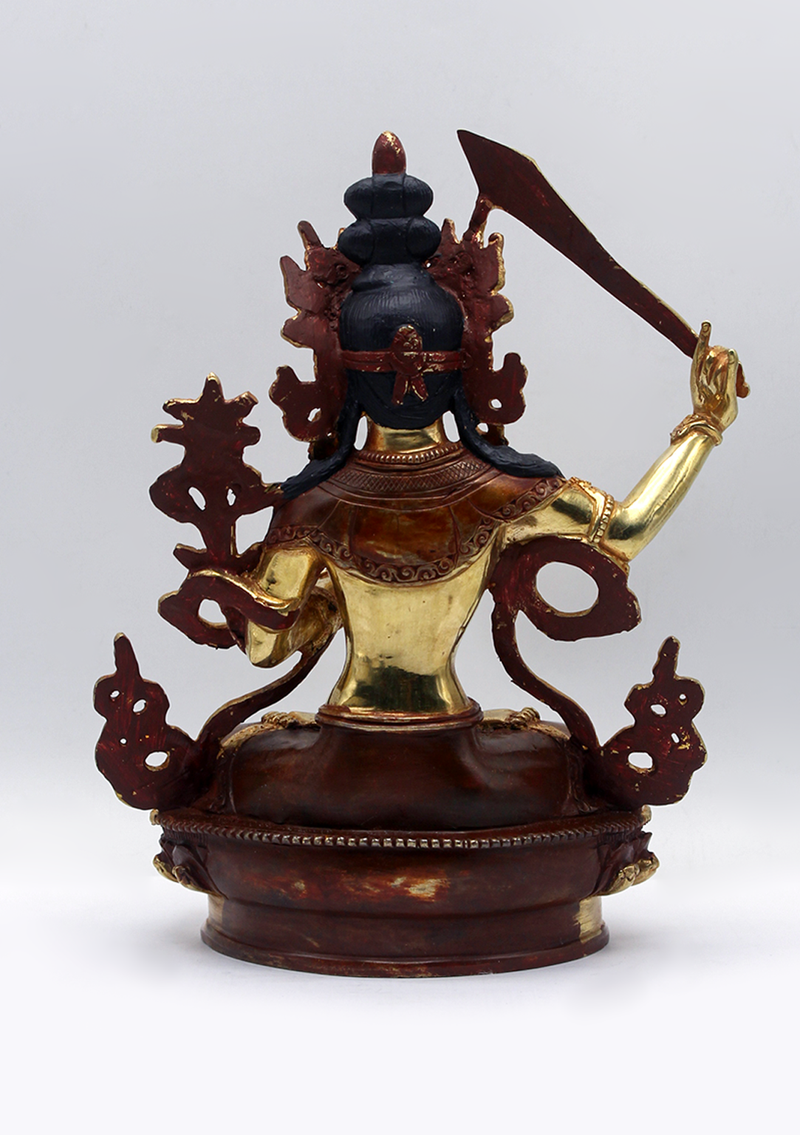 God of Wisdom Gold Plated Manjushri Statue 9" H