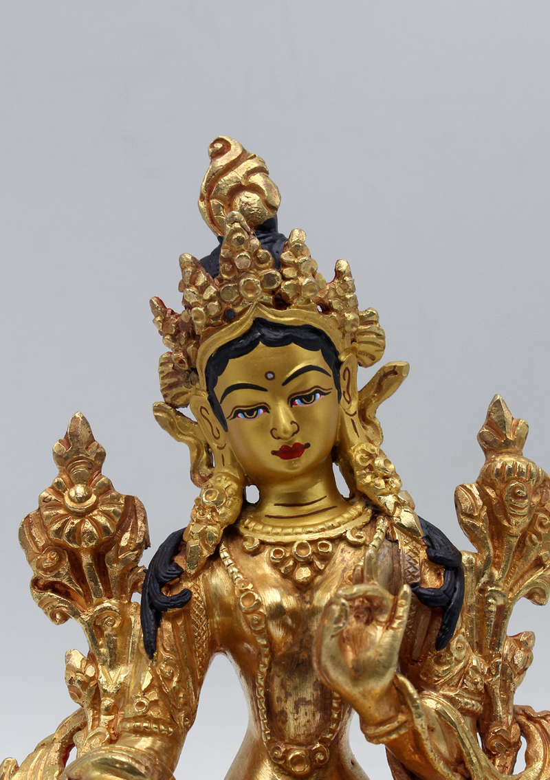 Gold Plated Green Tara Statue 6"H