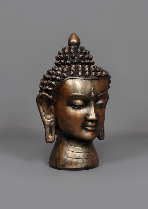 Handpainted Ceramic Buddha Head 12" H - Bronze