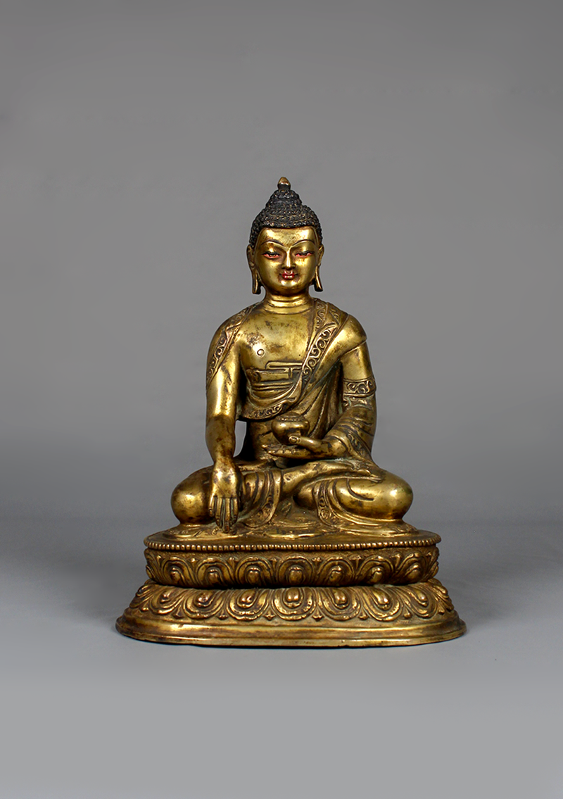 Antique Style Double Lotus Shakyamuni Buddha Statue 7.5"