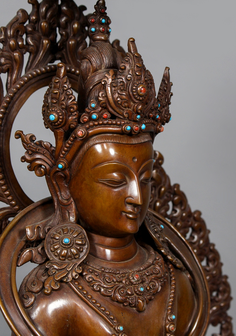 Oxidized Copper Aparmita Statue with Chatra 1.7 feet high