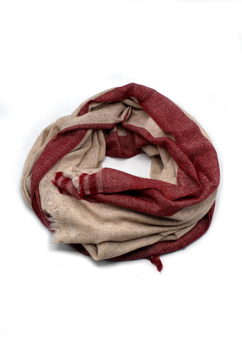 Red Border Plain Gray Mix Wool Cashmere Shawl