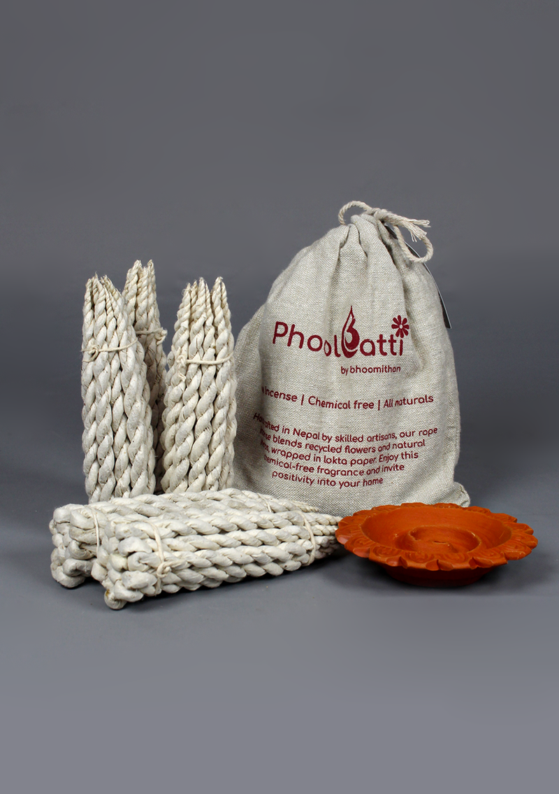 Phoolbatti Rope Incense with Spiral Clay Incense Burner