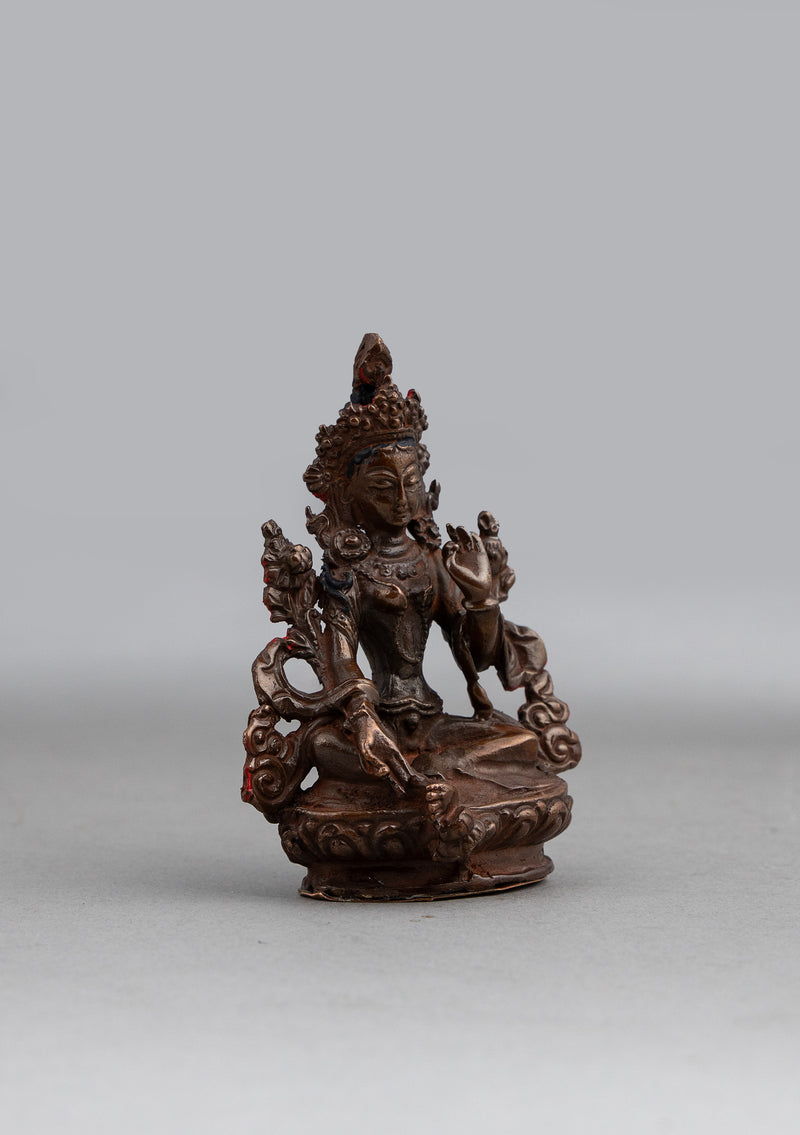Copper Oxydized Green Tara Statue 3.5" H