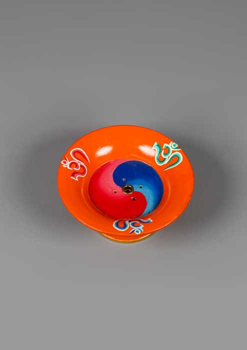 Om Painted Incense Burner for Tibetan and Flora Incense Sticks- Orange