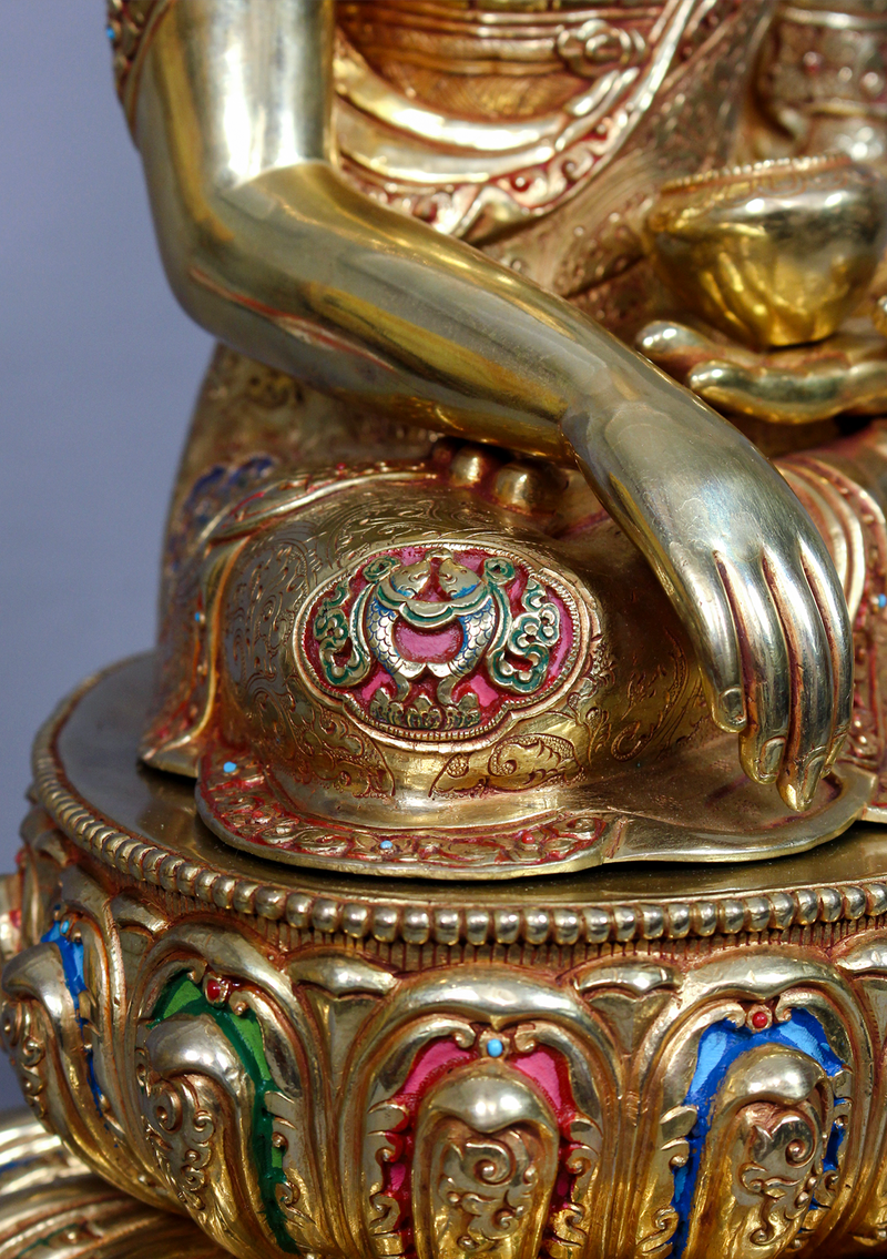 8 Auspicious Symbol Engraved Masterpiece 24K Shakyamuni Buddha Statue 1.7 feet high