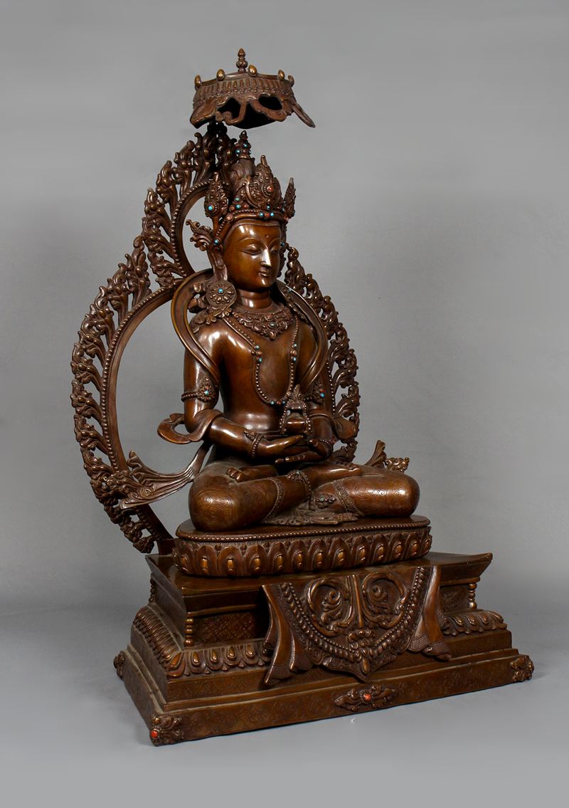Oxidized Copper Aparmita Statue with Chatra 1.7 feet high