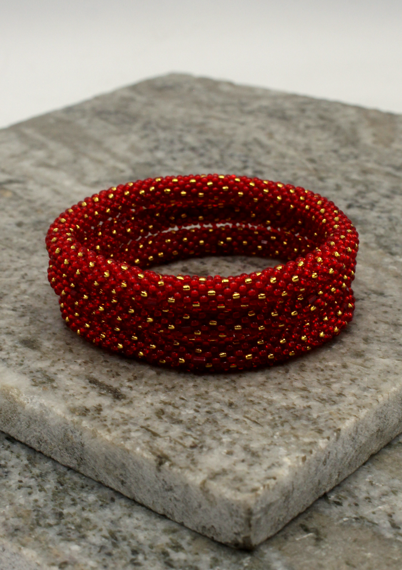Golden Red Roll on Beads Nepalese Teej Bracelet