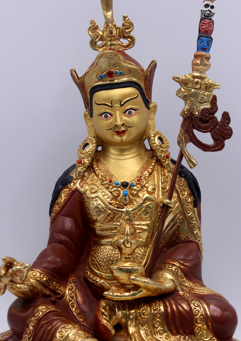 Partly Gold Plated Copper Guru Padmasambhava Statue 8"H