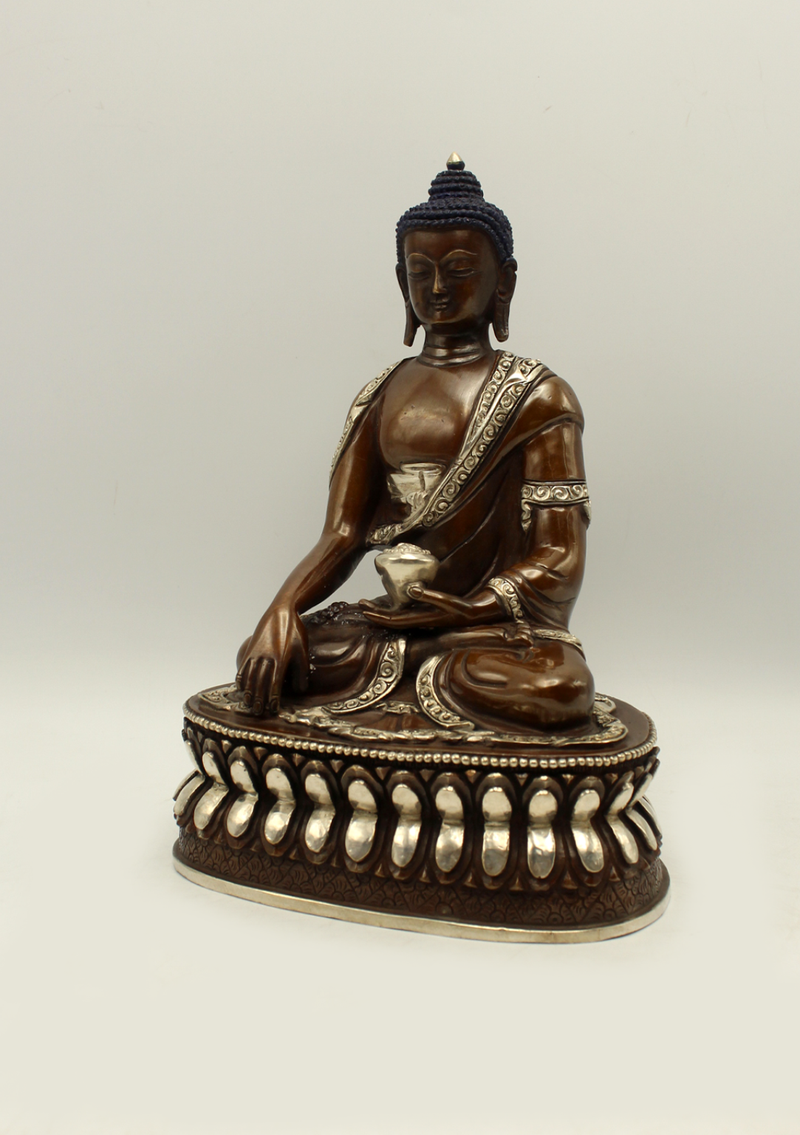 Copper Shakyamuni Buddha Seated on Double Lotus  8"H