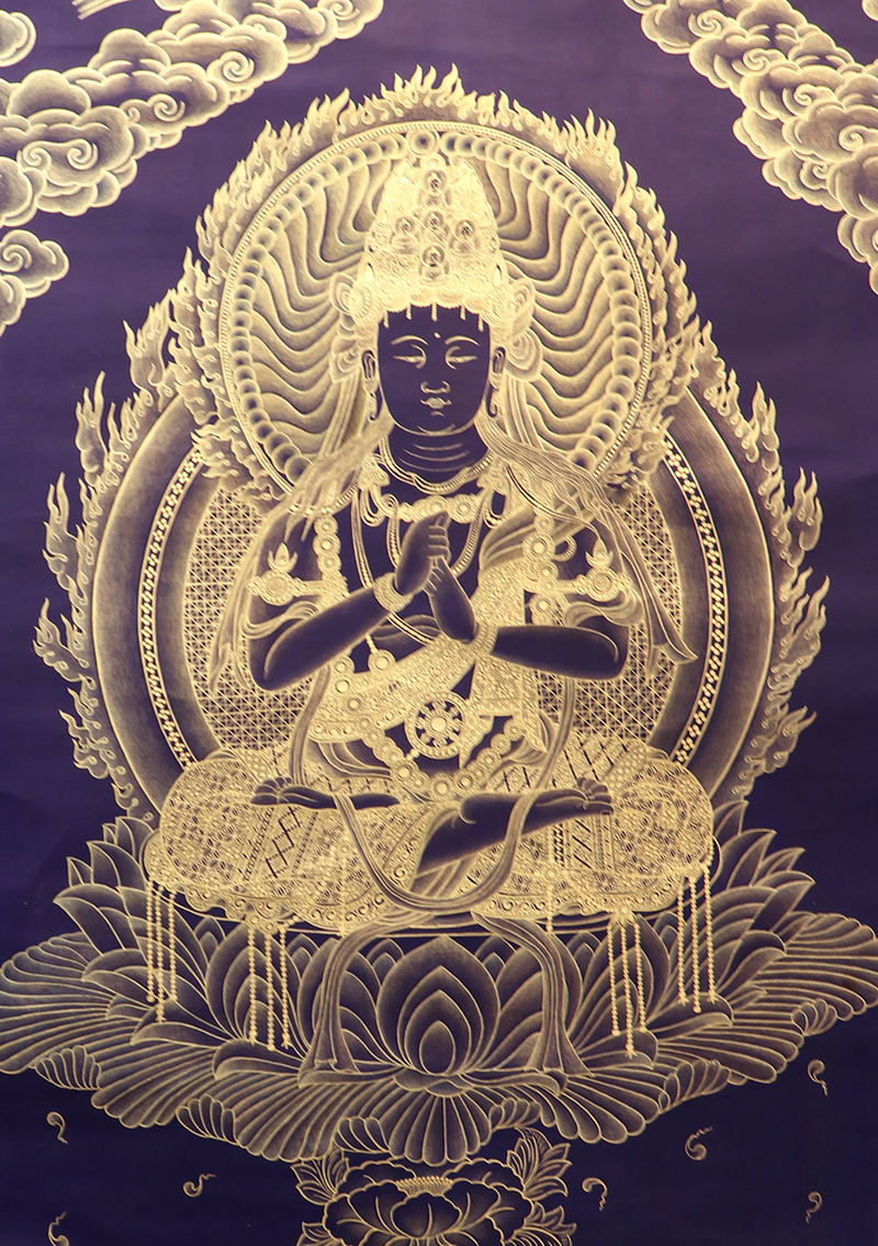 Vairocana Black and Gold Buddha Thangka Painting Japanese, Dainichi Nyorai