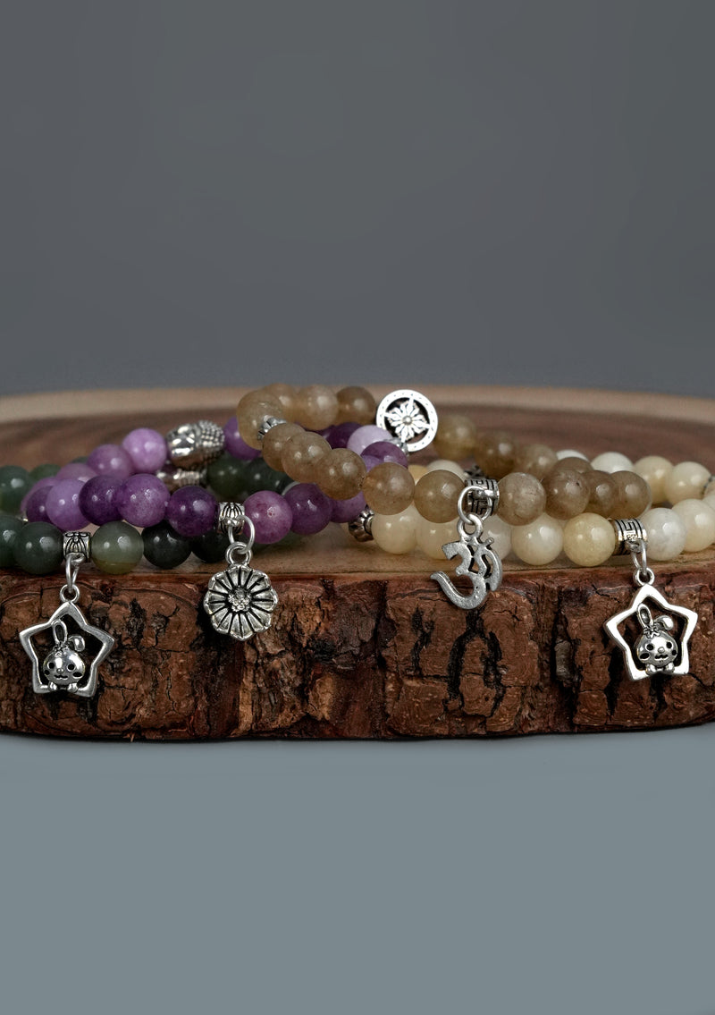 Mixed Stones Wrist Bracelet with Charm